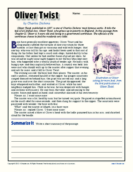 Oliver Twist Worksheet