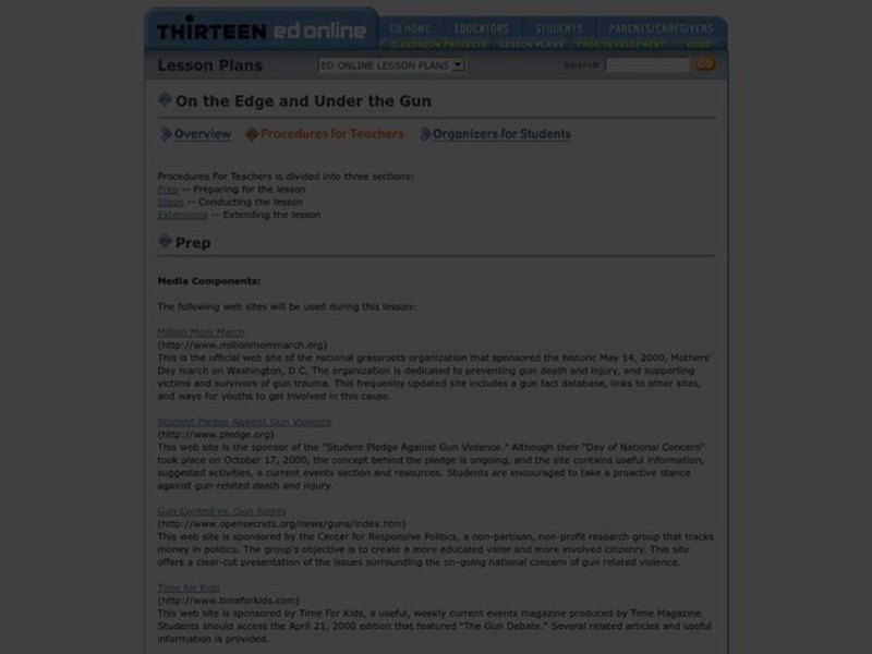 On the Edge and Under the Gun Lesson Plan