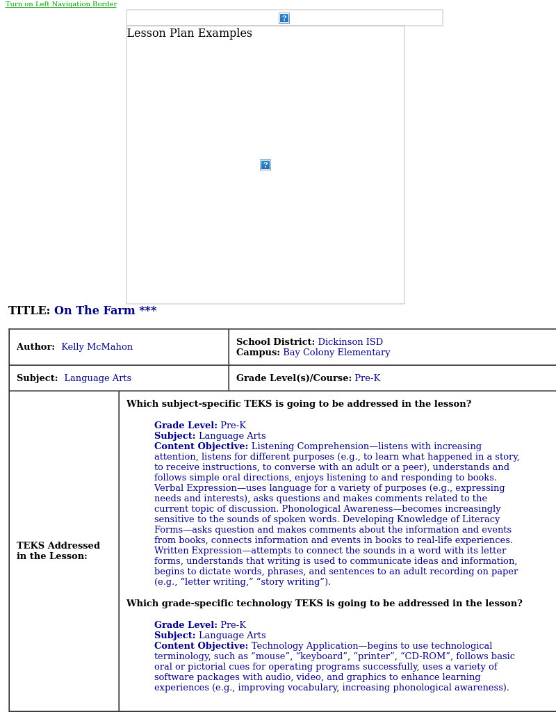 On The Farm Lesson Plan