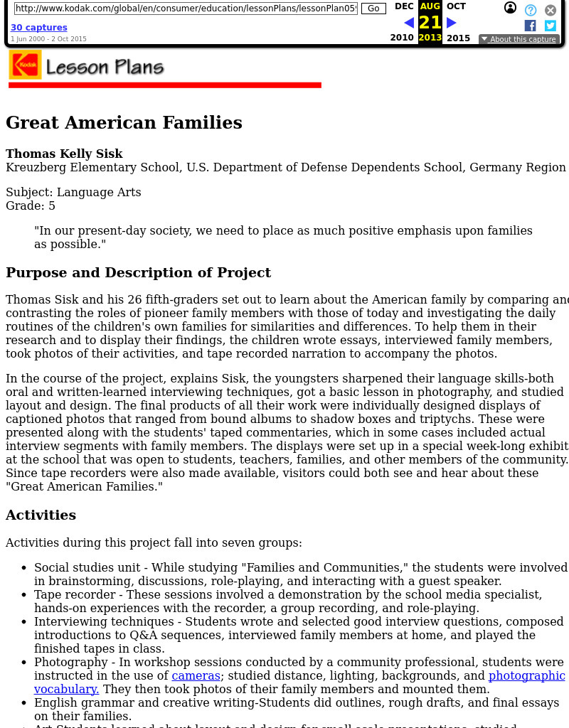Great American Families Lesson Plan