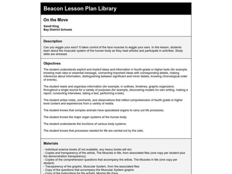 On the Move Lesson Plan