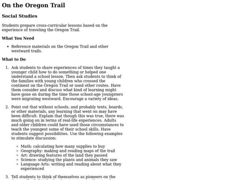 On the Oregon Trail Lesson Plan