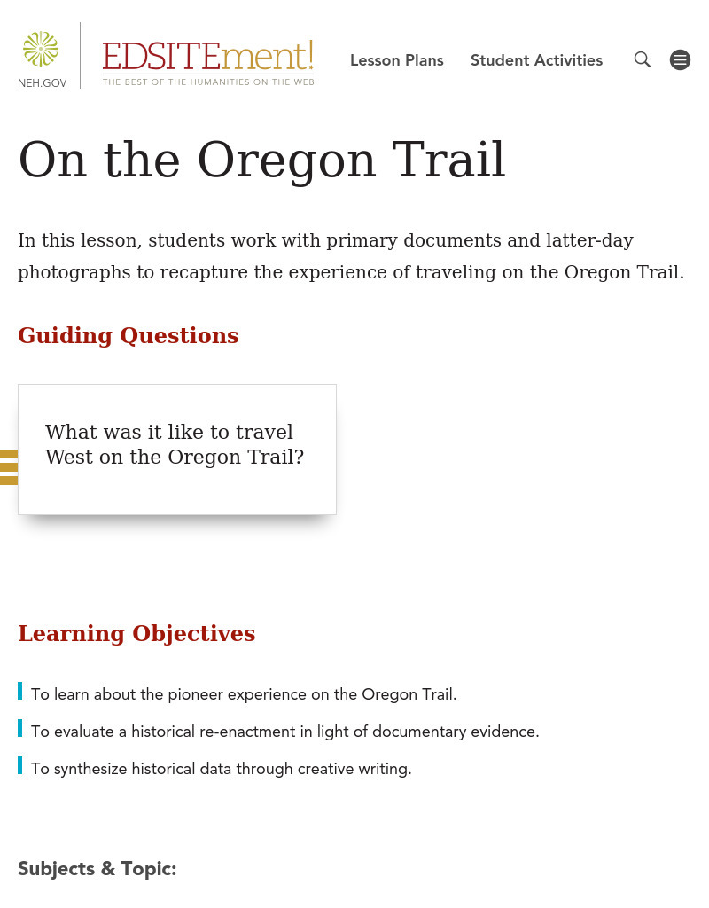 On the Oregon Trail Lesson Plan