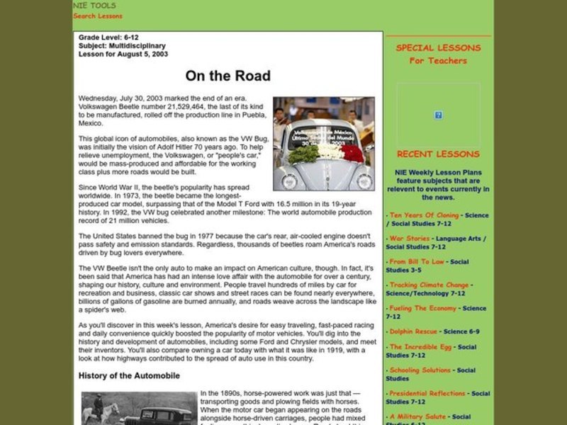 On the Road Lesson Plan