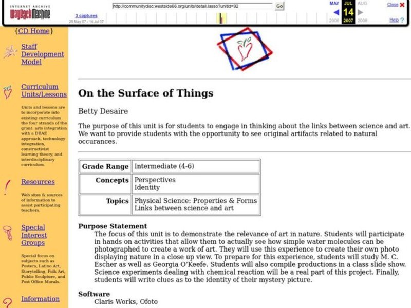 On the Surface of Things Lesson Plan