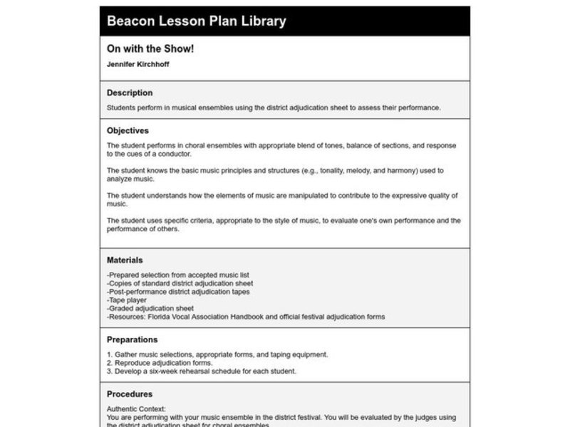 On with the Show! Lesson Plan