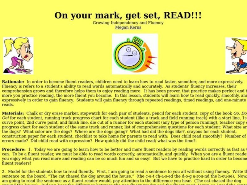 On Your Mark, Get Set, Read Lesson Plan