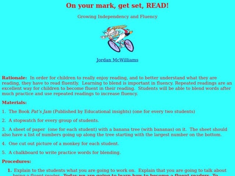 On Your Mark, Get Set, Read Lesson Plan