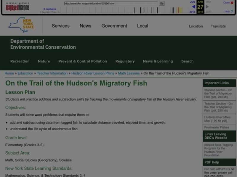 On the Trail of the Hudson's Migratory Fish Lesson Plan
