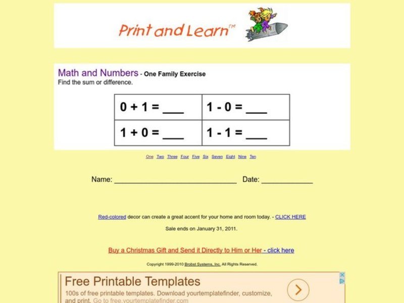 One Family Exercise Worksheet