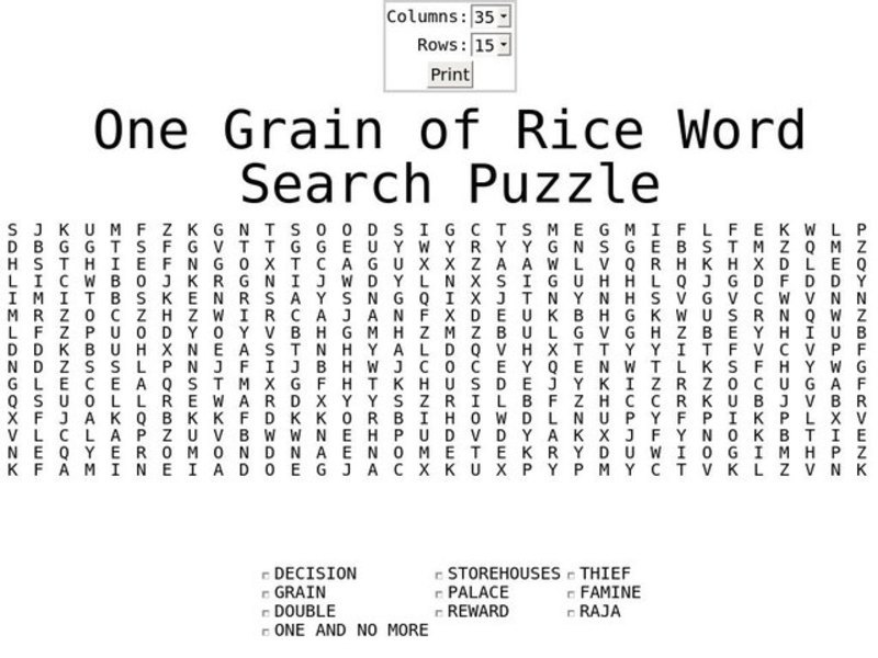 One Grain of Rice Worksheet