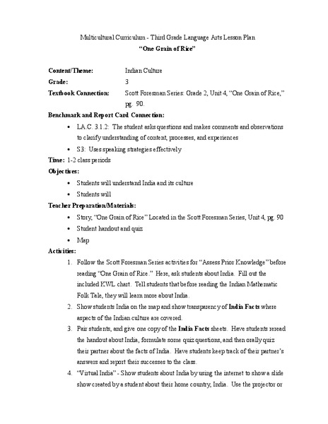 One Grain of Rice Lesson Plan