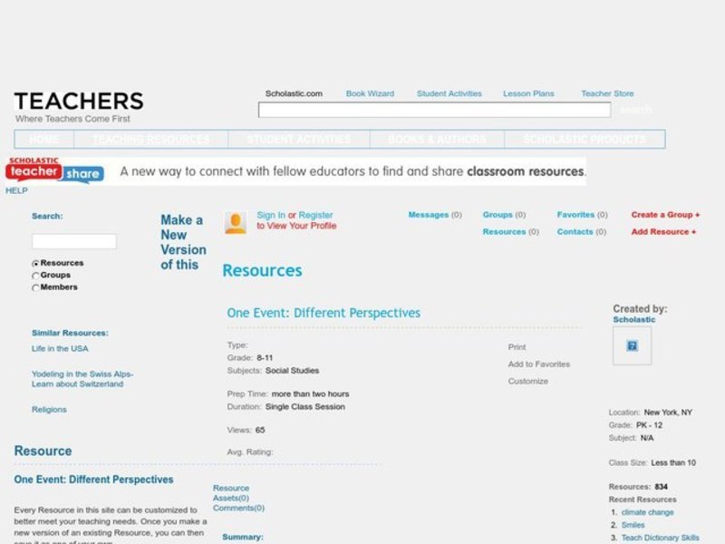 One Event: Different Perspectives Lesson Plan