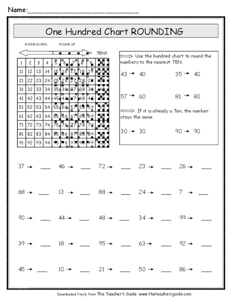 One Hundred Chart Rounding Worksheet