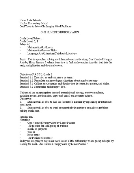 One Hundred Hungry Ants Lesson Plan