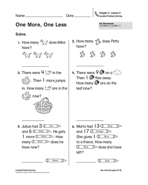 One More, One Less Worksheet