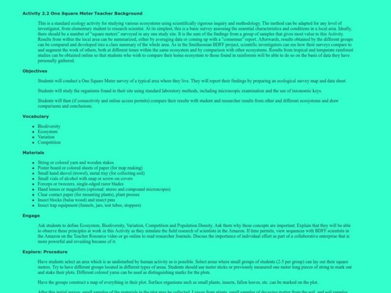 One Square Meter Lesson Plan