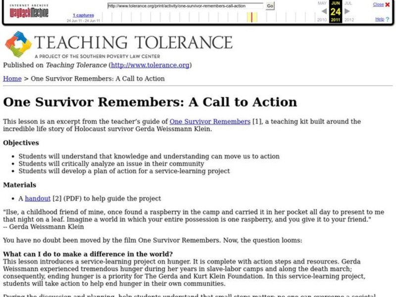 One Survivor Remembers: A Call to Action Lesson Plan