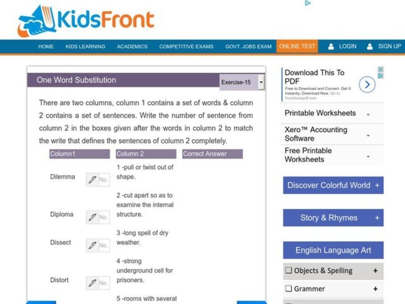 One Word Substitution Worksheet