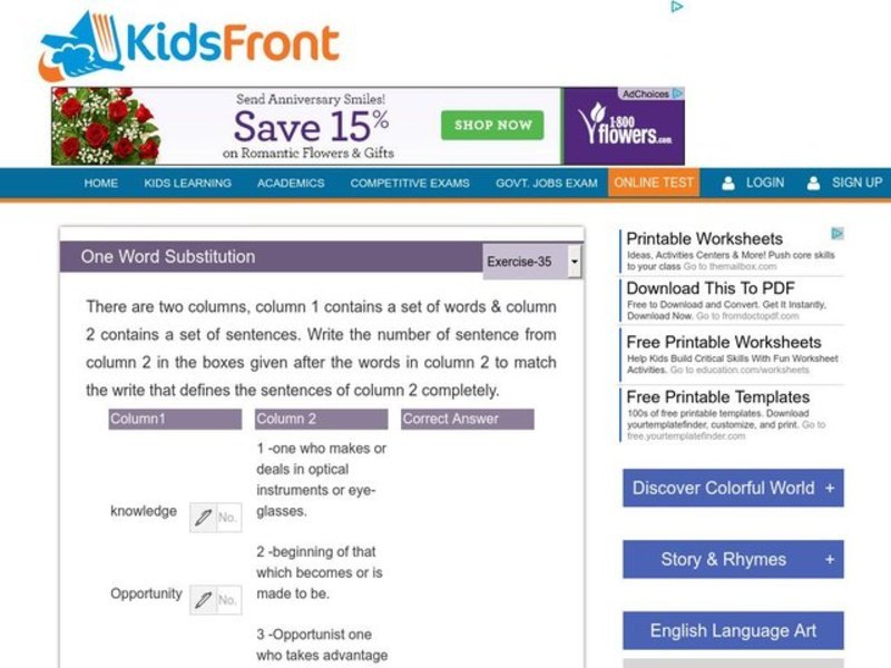 One Word Substitution Worksheet