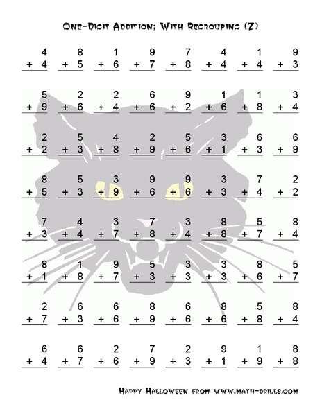 One-Digit Addition with Regrouping (7) Worksheet