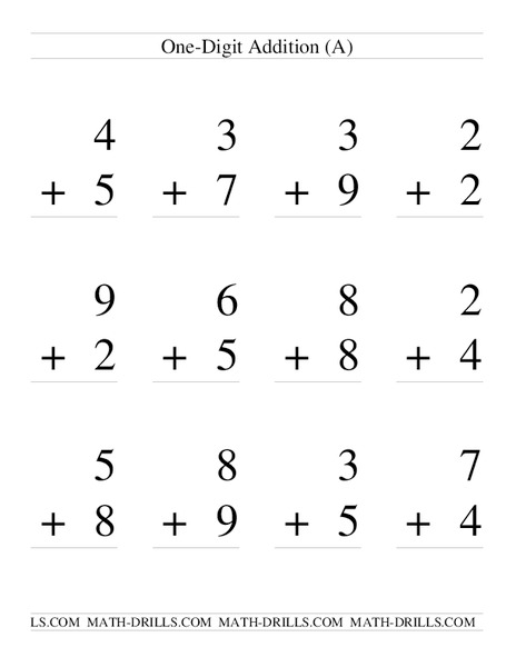 One-Digit Addition; With Regrouping (A) Worksheet