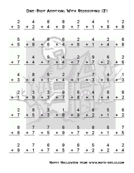 One-Digit Addition with Regrouping (7) Worksheet