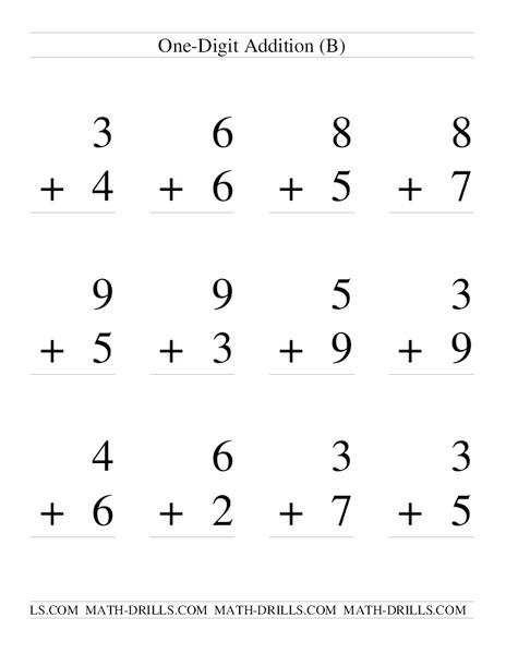 One-Digit Addition; With Regrouping (B) Worksheet