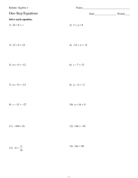 One-Step Equations Worksheet