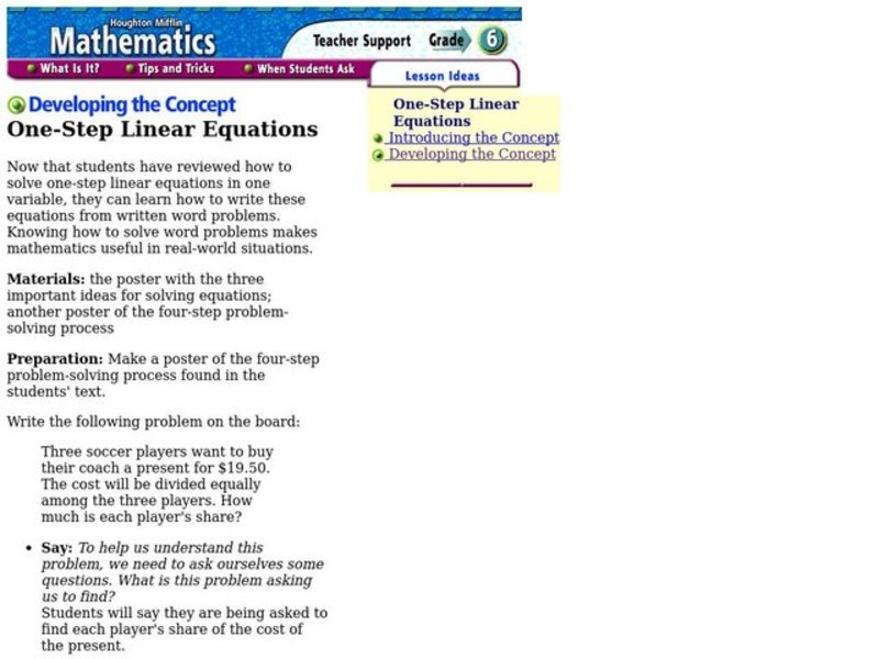 One-Step Linear Equations Lesson Plan