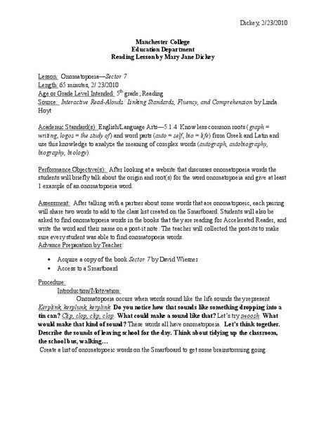 Onomatopoeia Lesson Plan