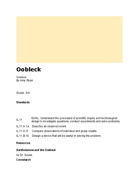 Oobleck Lesson Plan