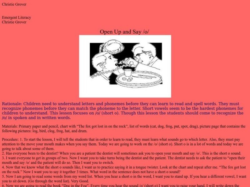 Open Up and Say /o/ Lesson Plan