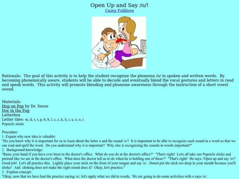 Open Up and Say /o/ Lesson Plan