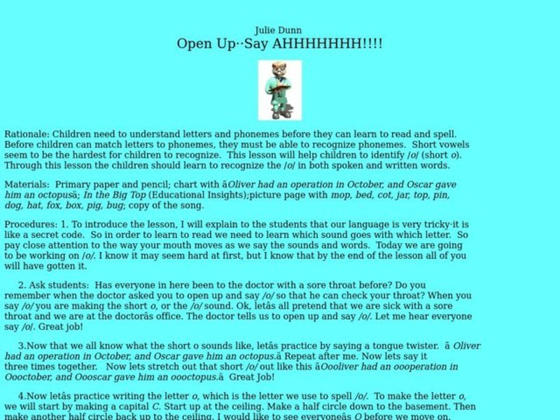 Open Up And Say Ahh Lesson Plan