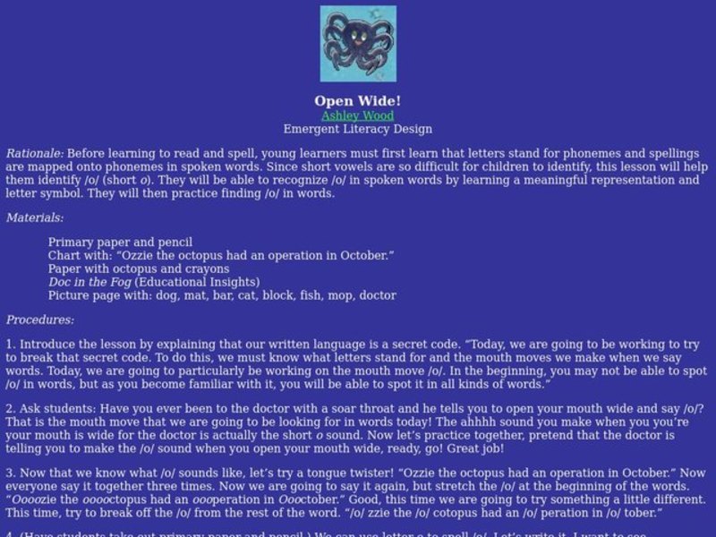 Open Wide Lesson Plan