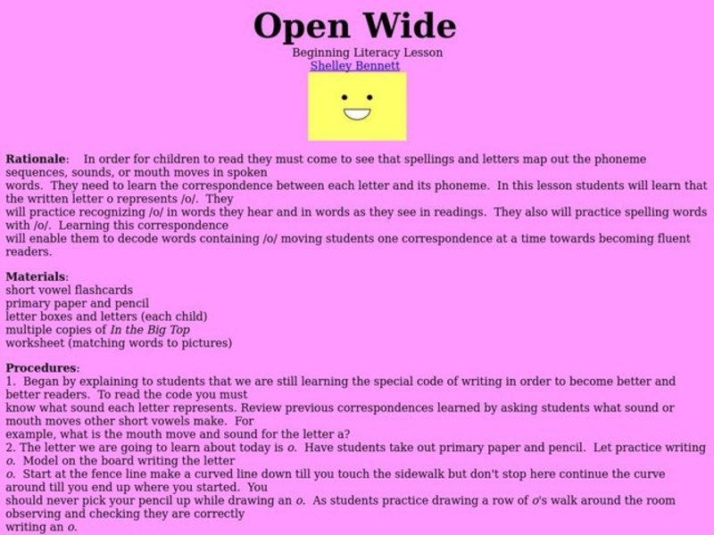 Open Wide Lesson Plan