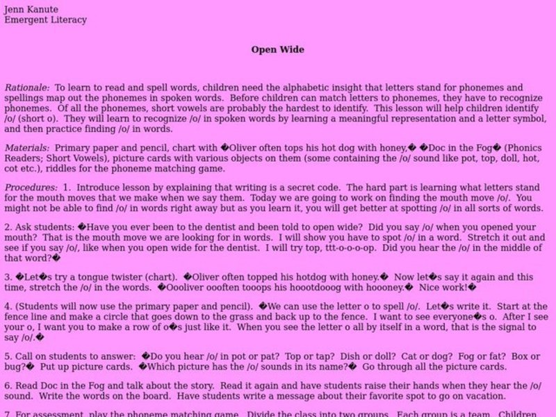 Open Wide Lesson Plan
