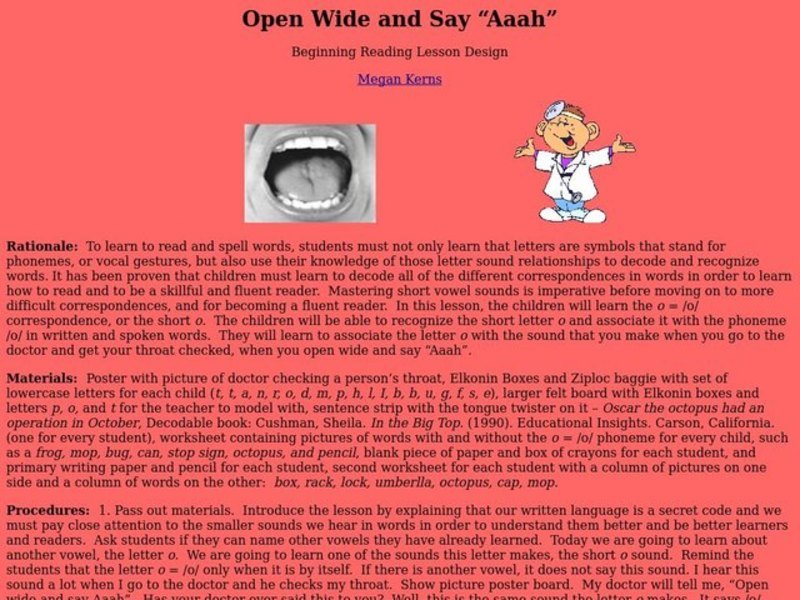 Open Wide and Say Ahh Lesson Plan