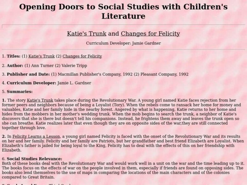 Opening Doors to Social Studies with Children's Literature Lesson Plan