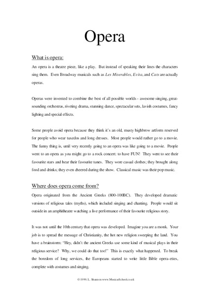 Opera Worksheet