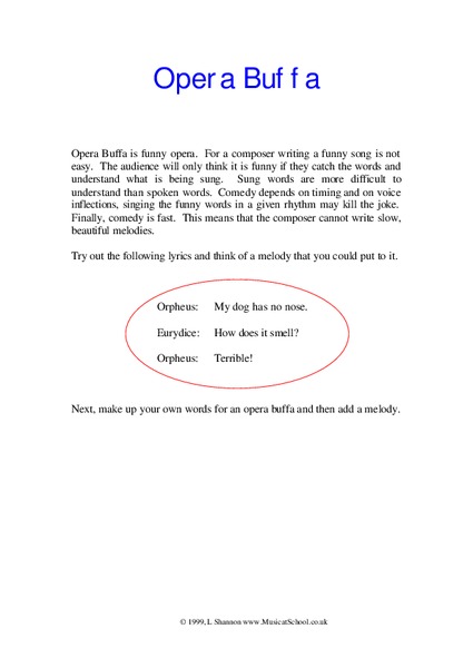Opera Buffa Worksheet