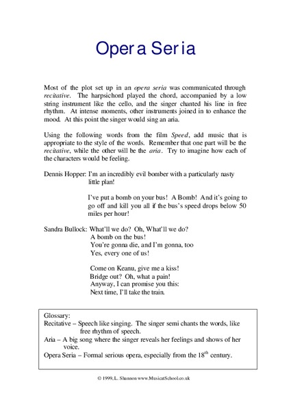 Opera Seria Worksheet