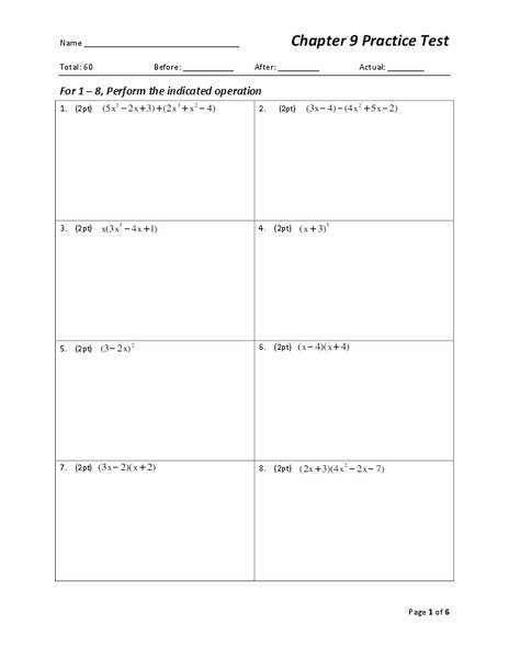 Operations on Polynomials Worksheet