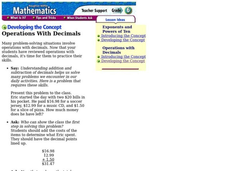 Operations with Decimals Lesson Plan