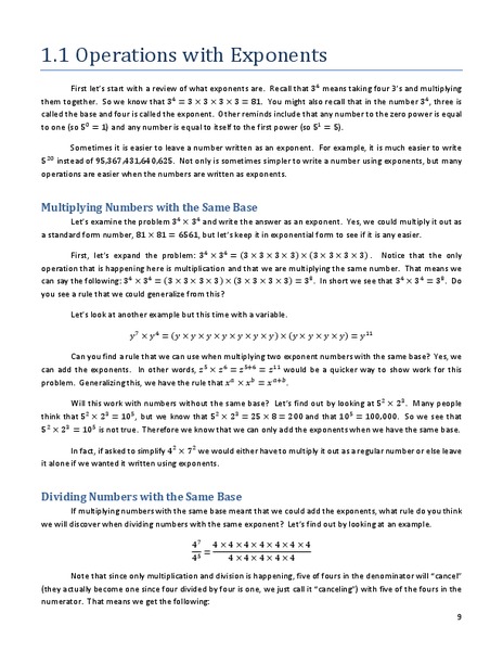 Operations with Exponents Handout