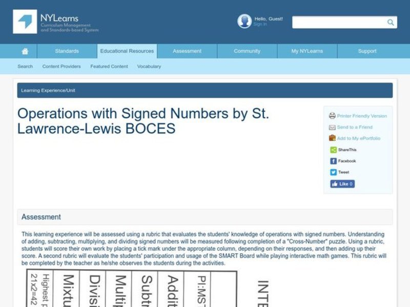 Operations with Signed Numbers Lesson Plan