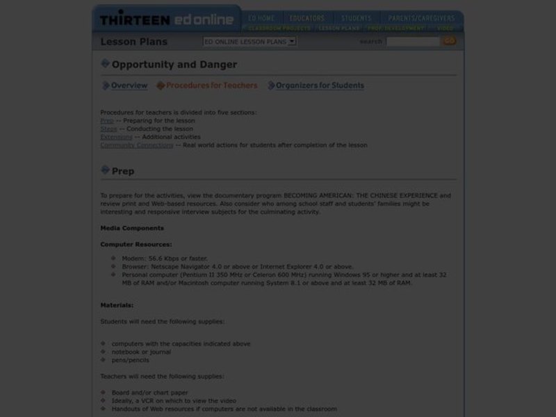 Opportunity and Danger Lesson Plan