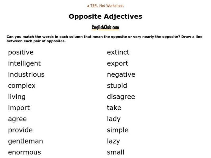 Opposite Adjectives Worksheet