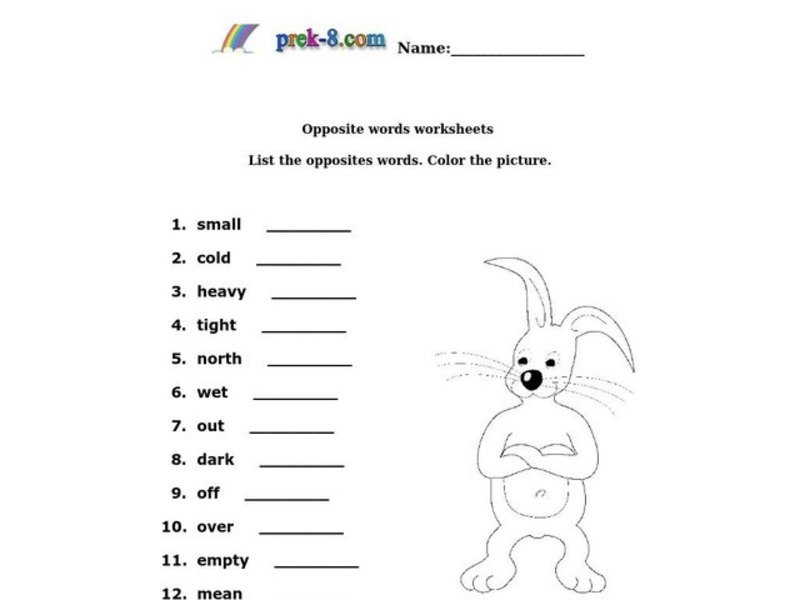Opposite Words Worksheet